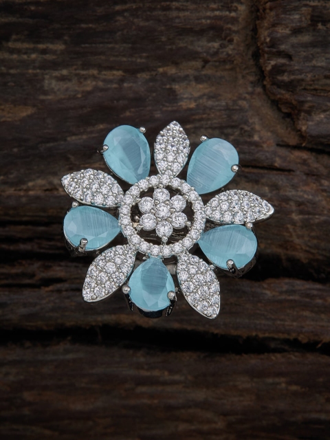 

Kushal's Fashion Jewellery Silver Plated Aqua Blue CZ Studded Finger Ring, Sea green