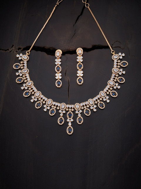 

Kushal's Fashion Jewellery Gold-Plated Blue Stone Studded Jewellery Set
