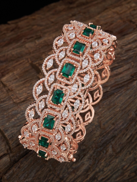 

Kushal's Fashion Jewellery Rose Gold-Plated Green & White Cubic Zirconia Studded Bangle