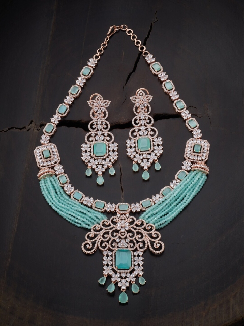 

Kushal's Fashion Jewellery Sea Green Rose Gold-Plated Jewellery Set