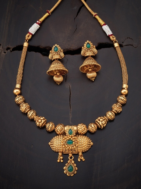 

Kushal's Fashion Jewellery Gold-Plated Green Antique Jewellery Set
