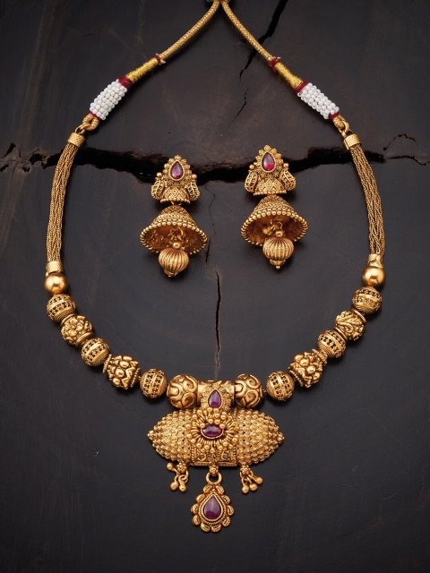 

Kushal's Fashion Jewellery Red Gold-Plated Antique Necklace