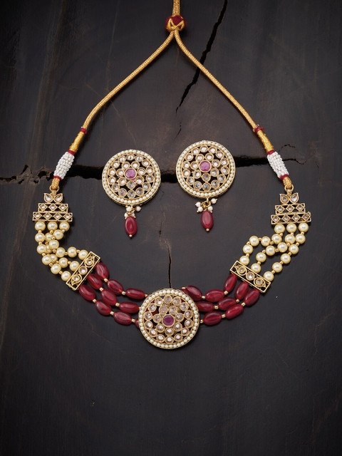 

Kushal's Fashion Jewellery Red Gold-Plated Antique Necklace