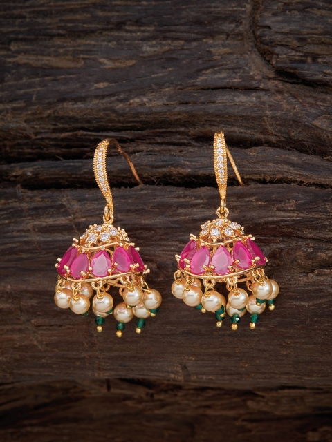 

Kushal's Fashion Jewellery Red Dome Shaped Jhumkas Earrings