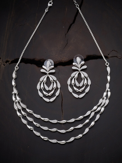 

Kushal's Fashion Jewellery White Rhodium-Plated Layered Necklace