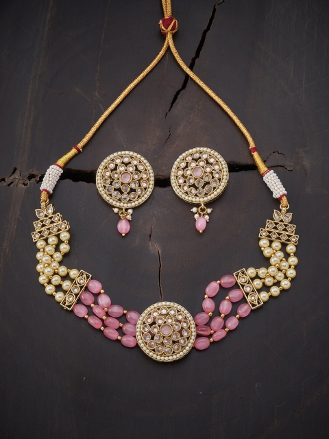 

Kushal's Fashion Jewellery Pink & Assorted Gold-Plated Antique Necklace