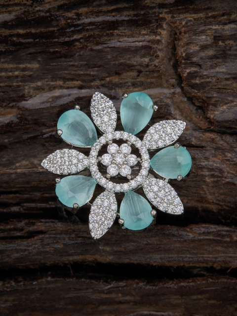 

Kushal's Fashion Jewellery Silver-Plated Sea Green CZ-Studded Finger Ring