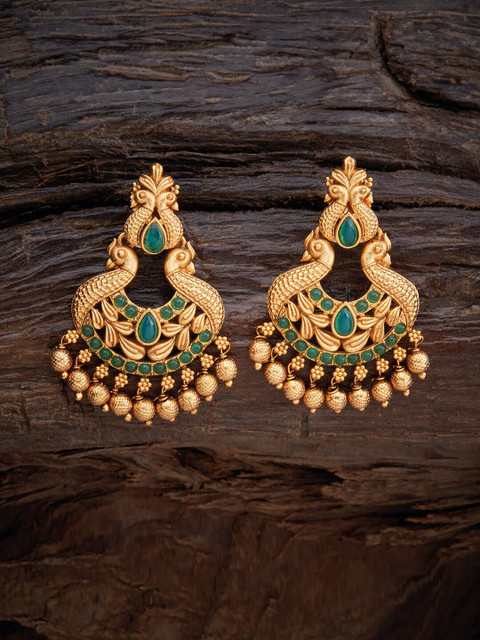 

Kushal's Fashion Jewellery Green Peacock Shaped Chandbalis Earrings