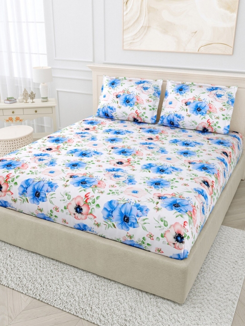 

BOMBAY DYEING White & Blue Floral 144 TC King Bedsheet with 2 Pillow Covers