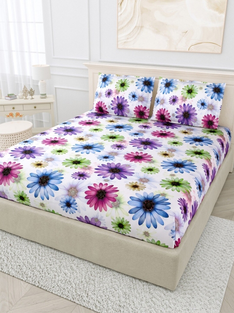 

BOMBAY DYEING White & Purple Floral 144 TC King Bedsheet with 2 Pillow Covers