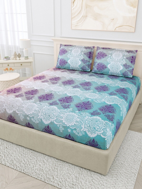 

BOMBAY DYEING Blue & White Ethnic Motifs Cotton 144 TC King Bedsheet with 2 Pillow Covers
