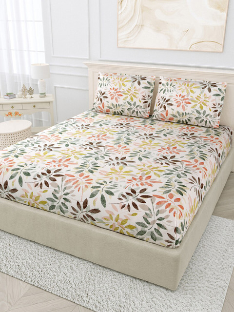 

BOMBAY DYEING White & Green Floral 144 TC King Bedsheet with 2 Pillow Covers