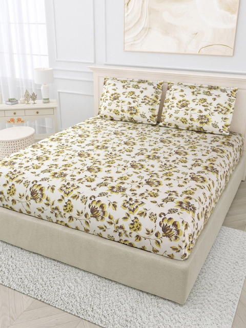 

BOMBAY DYEING White & Grey Floral 144 TC King Bedsheet with 2 Pillow Covers