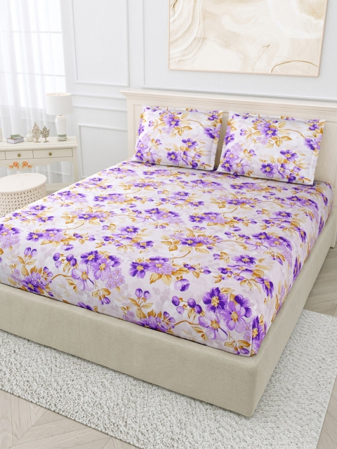 

BOMBAY DYEING Violet & Yellow Floral 144 TC King Bedsheet with 2 Pillow Covers