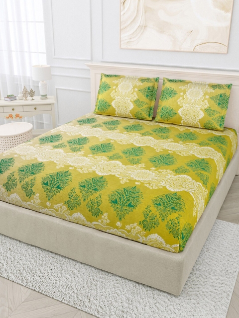 

BOMBAY DYEING Yellow & Green Motifs 144 TC Cotton King Bedsheet with 2 Pillow Covers