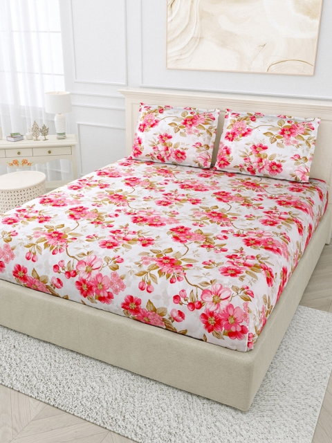 

BOMBAY DYEING White & Pink Floral 144 TC King Bedsheet with 2 Pillow Covers