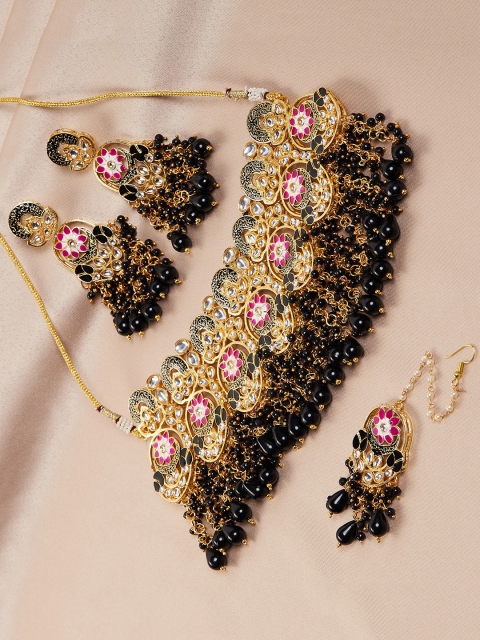 

GloBox By ZeroKaata Gold-Plated Grey Kundan & Meenakari Studded Jewellery Set