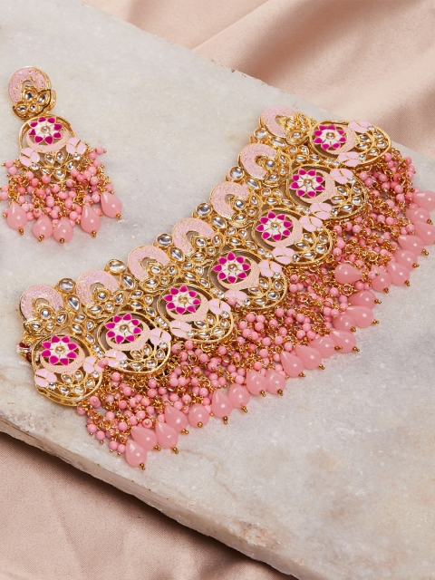 

GloBox By ZeroKaata Pink Kundan & Meenakari Studded Jewellery Set