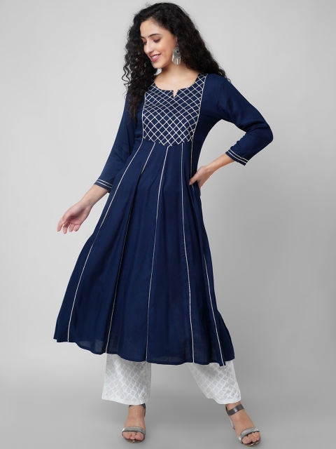 

KALINI Women Blue Thread Work Handloom Kurta