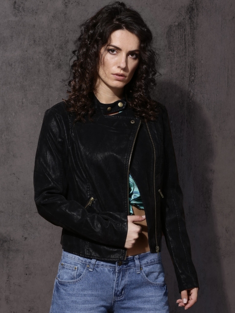 

Roadster Women Black Solid Biker Jacket