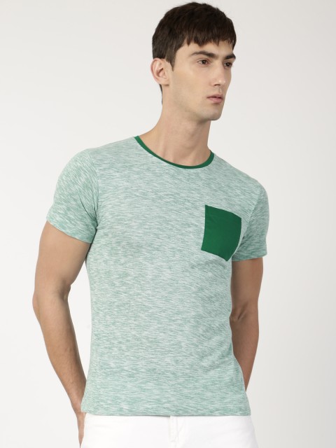 

ether Men Green Self Design Round Neck T-shirt