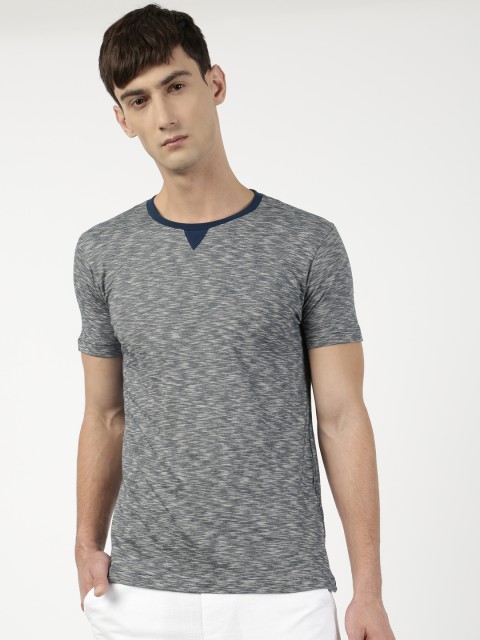 

ether Men Navy Self Design Round Neck T-shirt, Navy blue