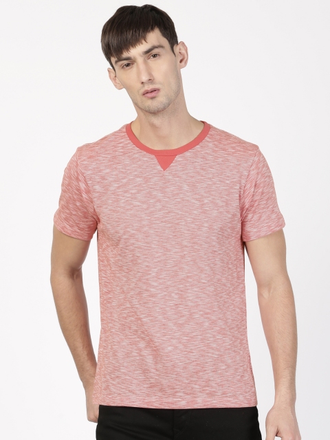 

ether Men Red Self-Design Round Neck T-shirt
