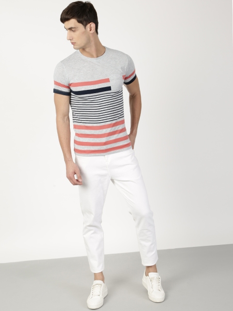 

ether Men Grey & Navy Striped Round Neck T-shirt