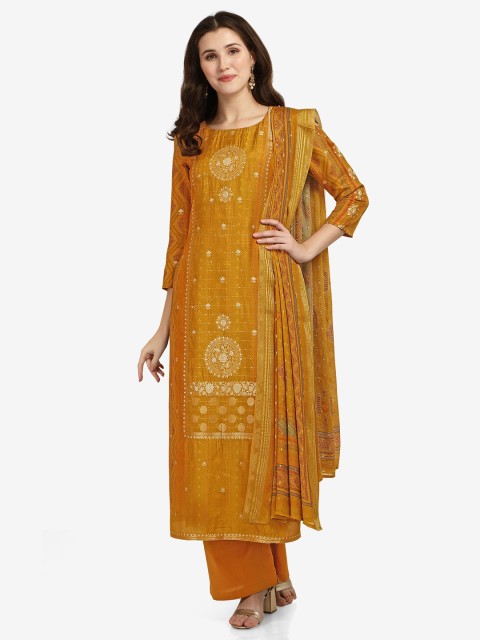 

Jansi Gold-Toned Printed Unstitched Dress Material