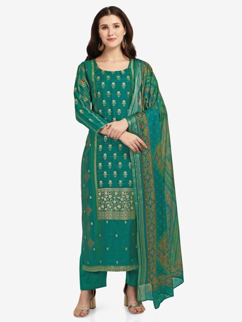 

Jansi Green & Gold-Toned Printed Unstitched Dress Material