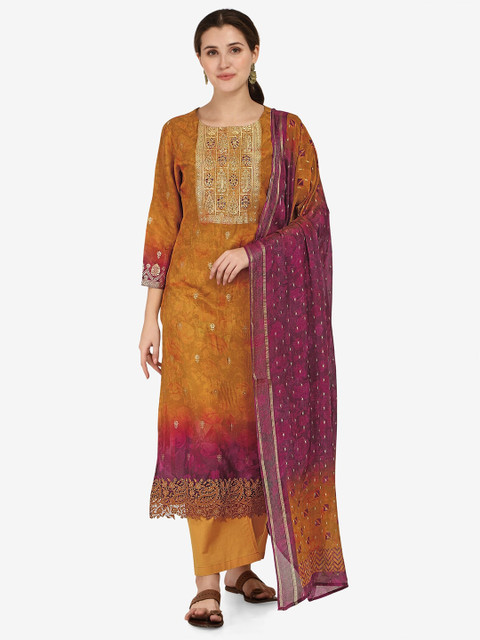 

Jansi Yellow & Purple Printed Unstitched Dress Material