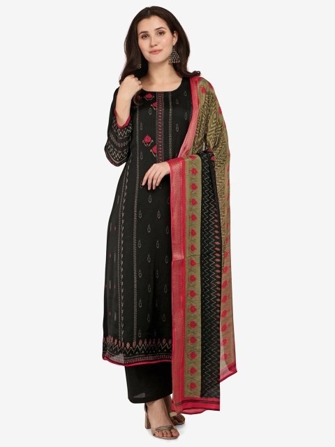 

Jansi Black & Pink Printed Unstitched Dress Material