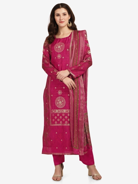 

Jansi Burgundy & Gold-Toned Printed Unstitched Dress Material
