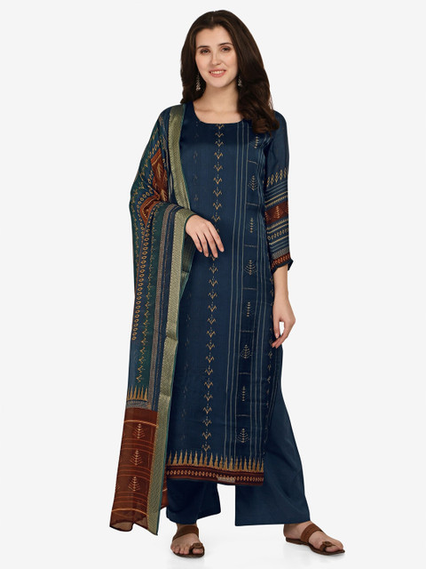 

Jansi Navy Blue Printed Unstitched Dress Material