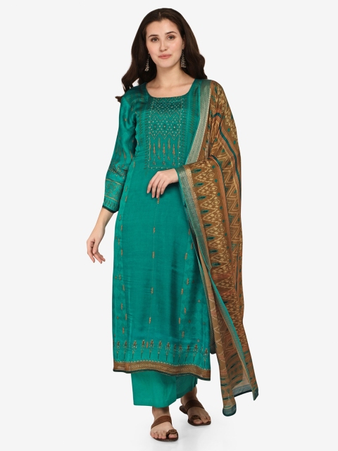 

Jansi Turquoise Blue Printed Unstitched Dress Material