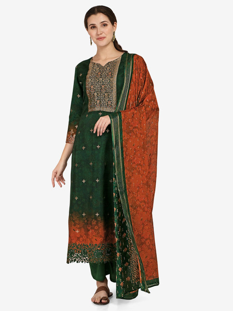 

Jansi Green & Red Printed Unstitched Dress Material