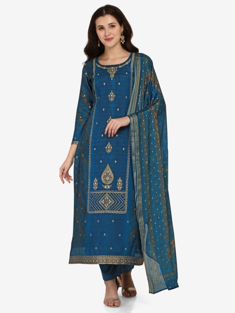

Jansi Blue Printed Unstitched Dress Material