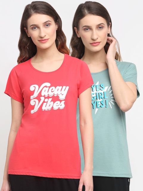 

Kanvin Women Pack Of 2 Printed Lounge T-Shirts, Red