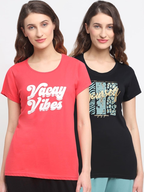 

Kanvin Women Pack Of 2 Printed Lounge T-Shirts, Red