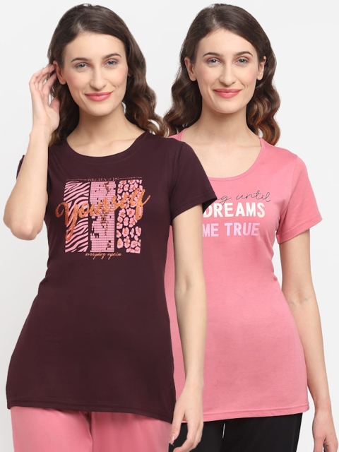 

Kanvin Women Pack Of 2 Printed Lounge T-Shirts, Brown
