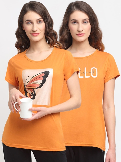 

Kanvin Women Pack Of 2 Printed Lounge T-Shirts, Orange