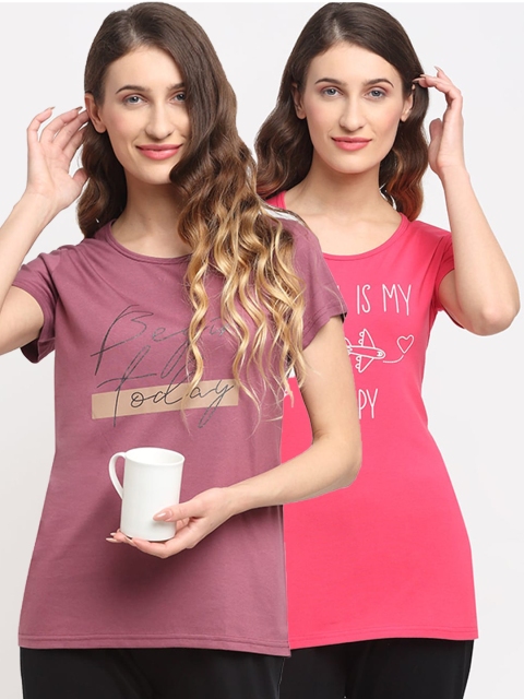 

Kanvin Women Pack Of 2 Printed Lounge T-Shirts, Pink
