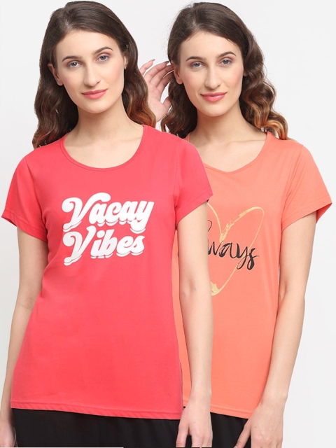 

Kanvin Women Pack Of 2 Printed Lounge T-shirts, Red