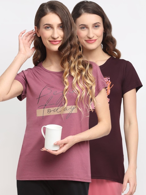 

Kanvin Women Pack Of 2 Printed Lounge T-Shirts, Brown
