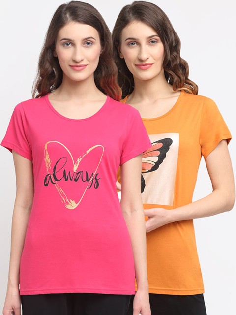 

Kanvin Women Pack Of 2 Printed Lounge T-shirts, Pink