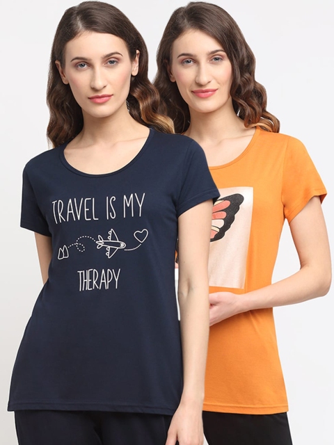 

Kanvin Women Pack Of 2 Printed Lounge T-Shirts, Navy blue