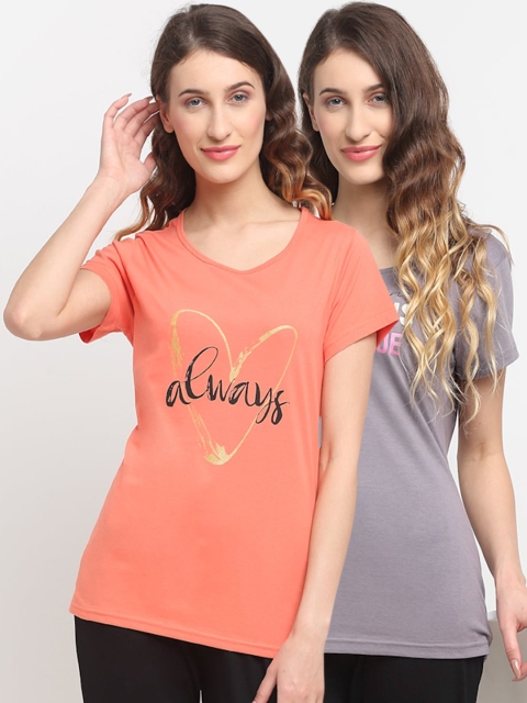 

Kanvin Women Pack Of 2 Printed Lounge T-Shirts, Orange