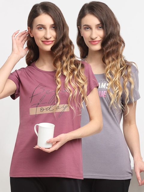 

Kanvin Women Pack Of 2 Printed Lounge T-Shirts, Grey