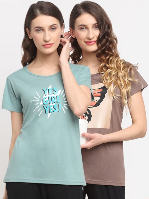 

Kanvin Women Pack Of 2 Printed Lounge T-Shirts, Green