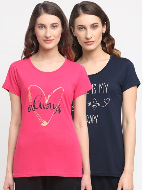 

Kanvin Women Pack Of 2 Printed Lounge T-shirts, Navy blue